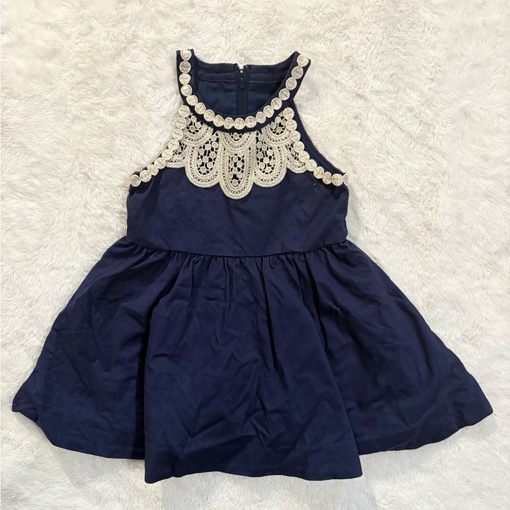 Lilly Pulitzer Navy Blue Kids Dress with Sparkly Lace Detail